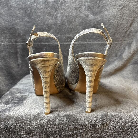 Donald J Pliner Heels Size 8M Gold Shimmer Snakeskin Slingback Allie Peep Toe - Picture 6 of 16